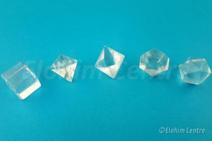 13 Dimensionaal geactiveerde Bergkristal - de 5 geometrische vormen of platonische lichamen set
